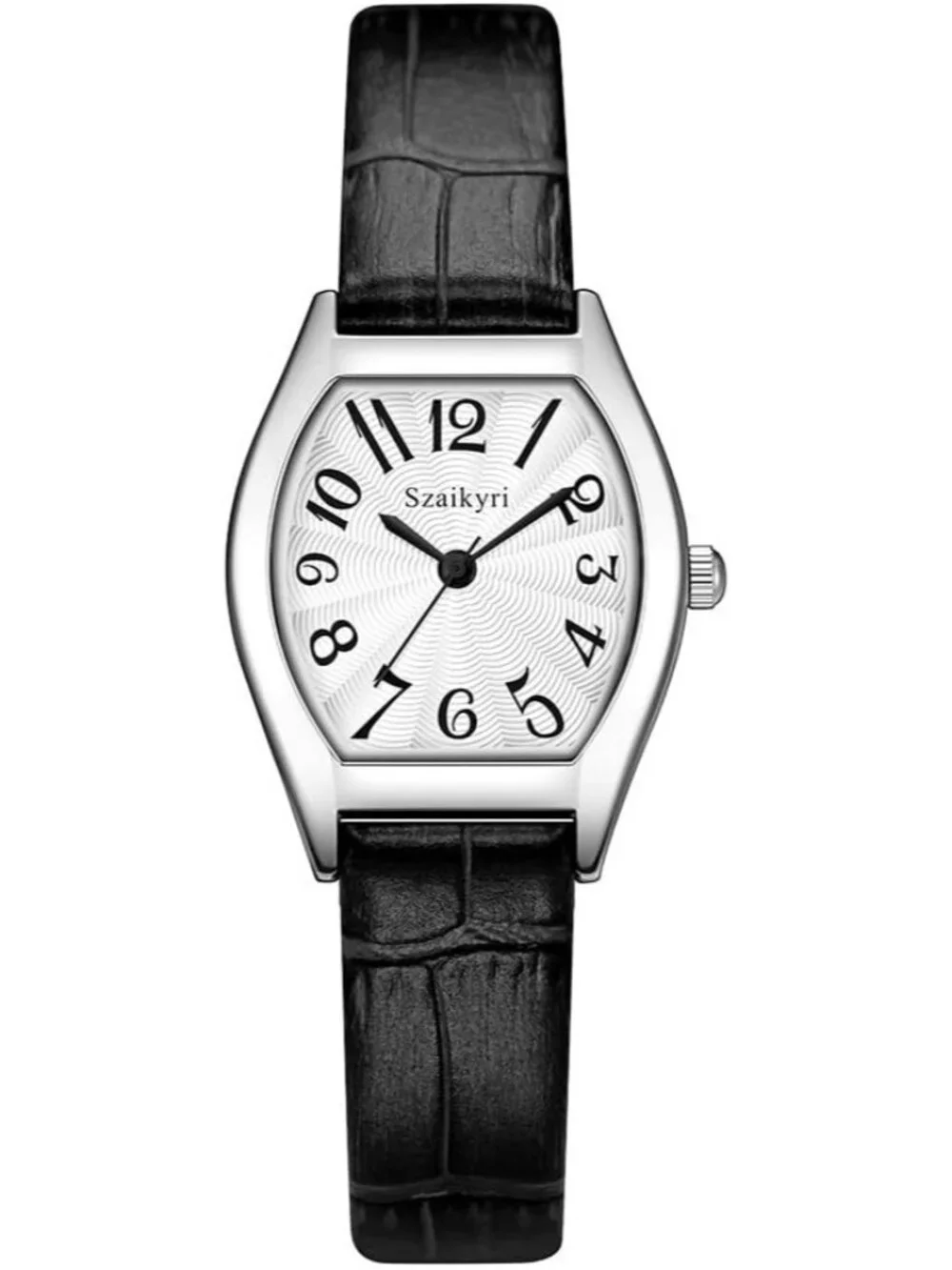Women's Black-Silver Barrel-Shaped Easy Read Arabic Numerals Dress Wrist Watch
